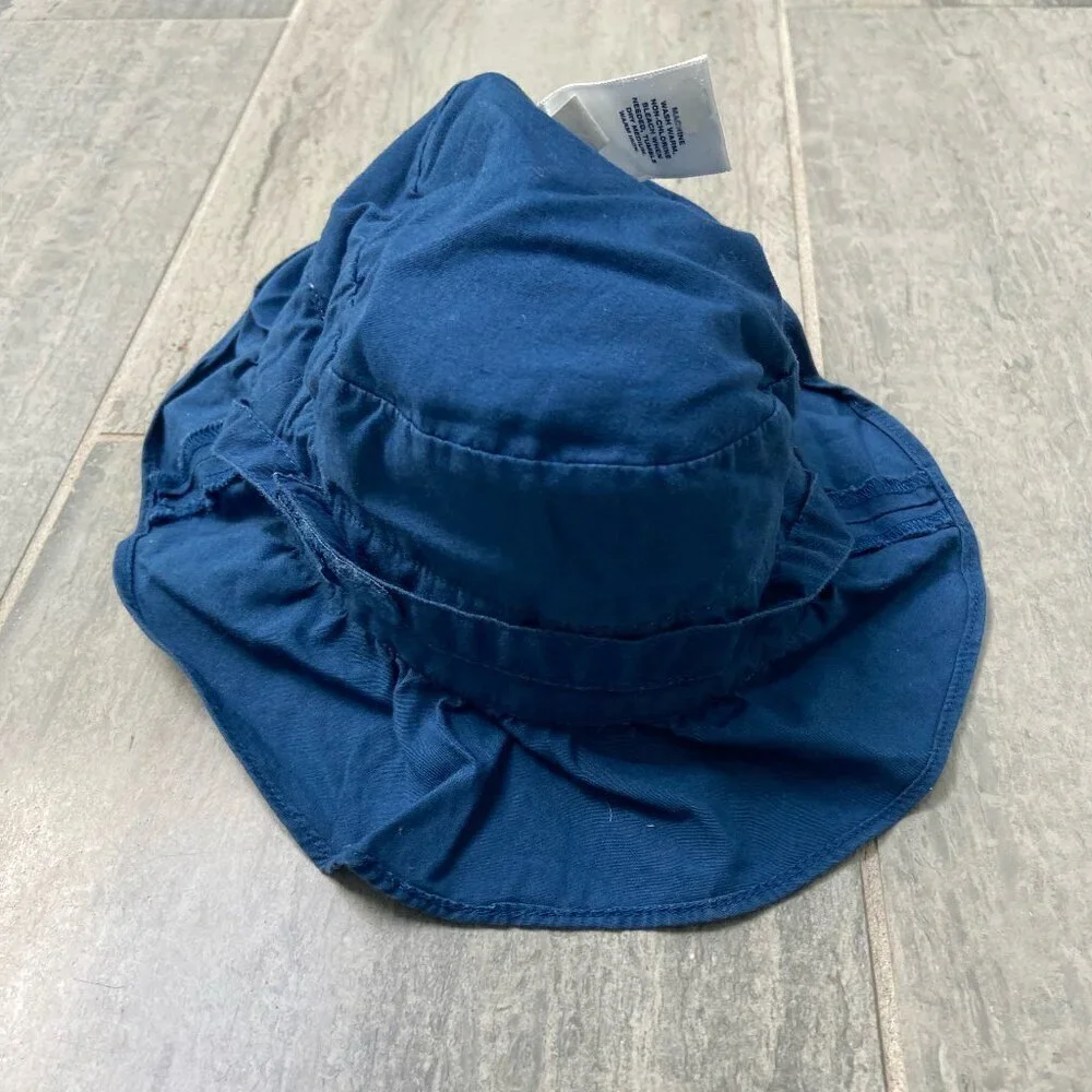Baby Gap Cotton Bucket Sun Hat with Strap Navy Blue Newborn 3-6 months
